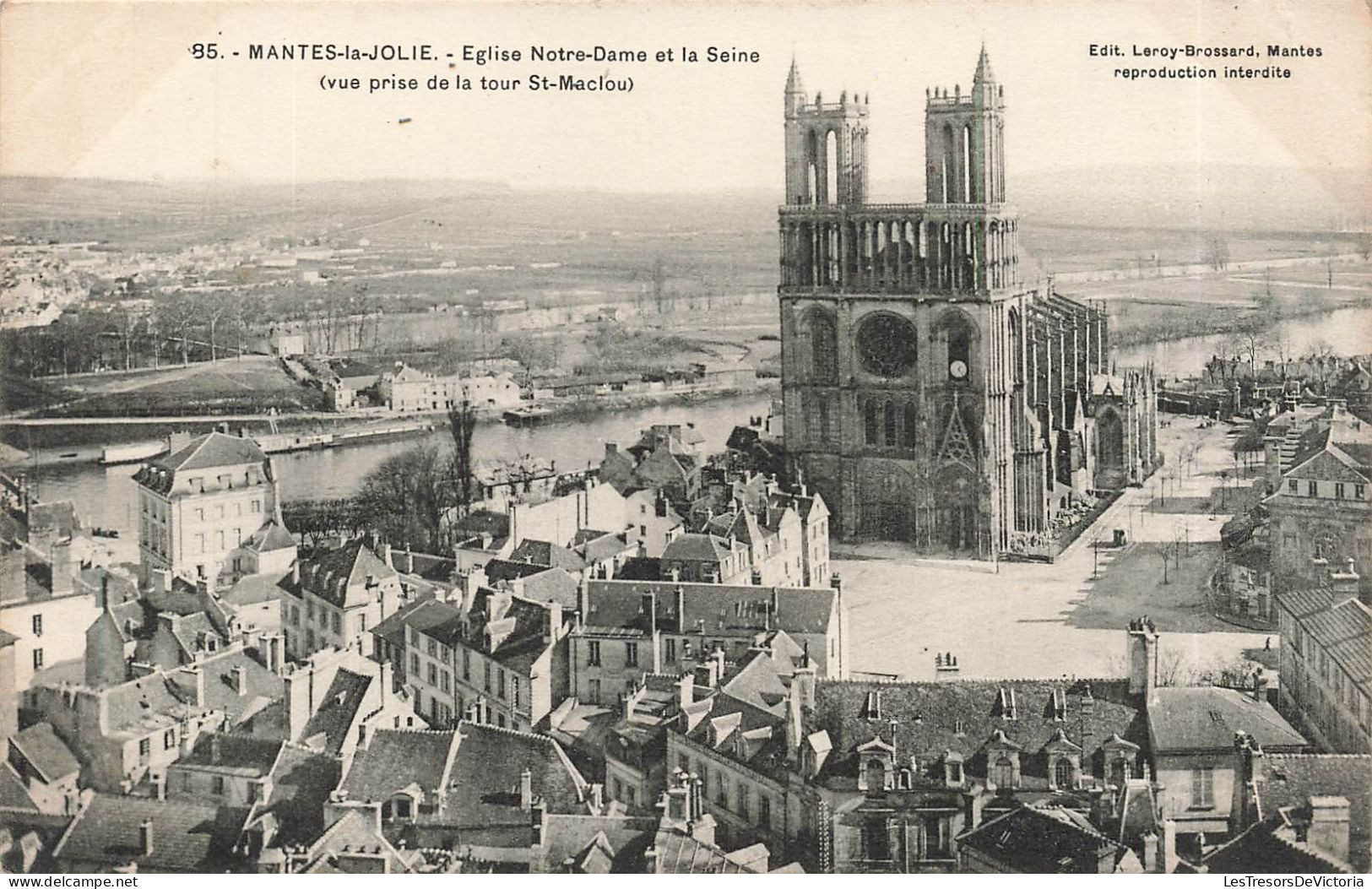 FRANCE - Mantes La Jolie - Eglise Notre Dame Et La Seine - Vue Prise De La Tour Saint Maclou - Carte Postale Ancienne - Mantes La Jolie