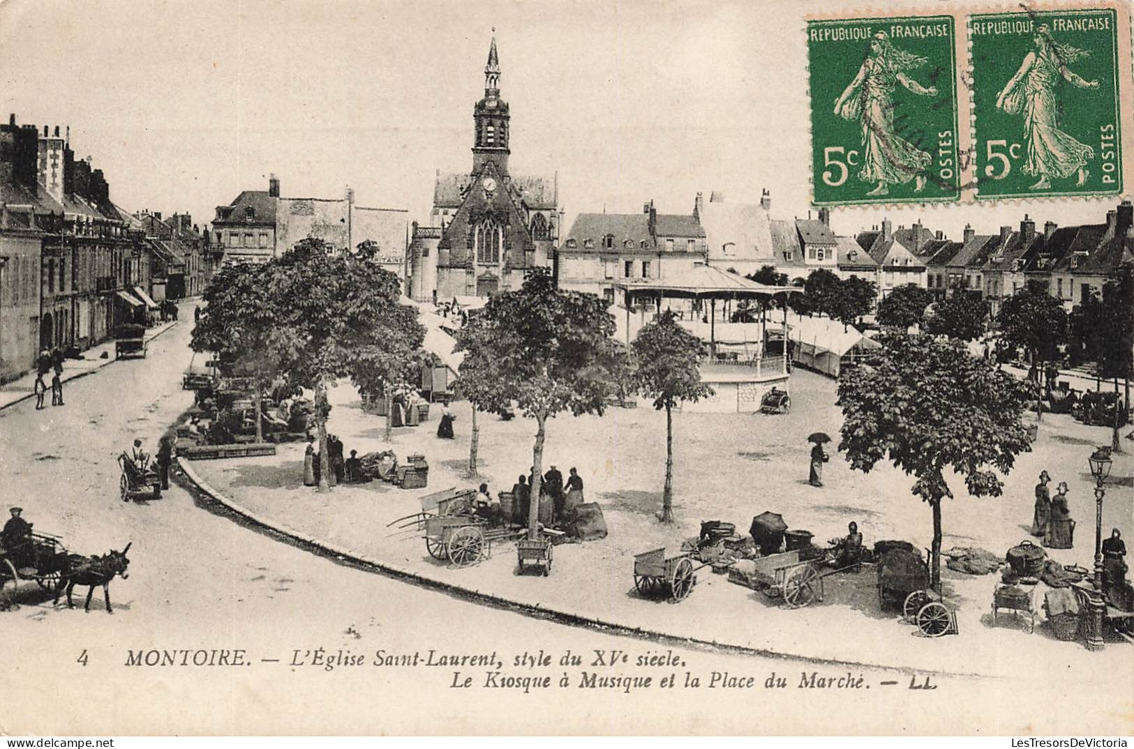 FRANCE - Montoire - L'église Saint Laurent - Le Kiosque à Musique Et La Place Du Marché - LL - Carte Postale Ancienne - Montoire-sur-le-Loir