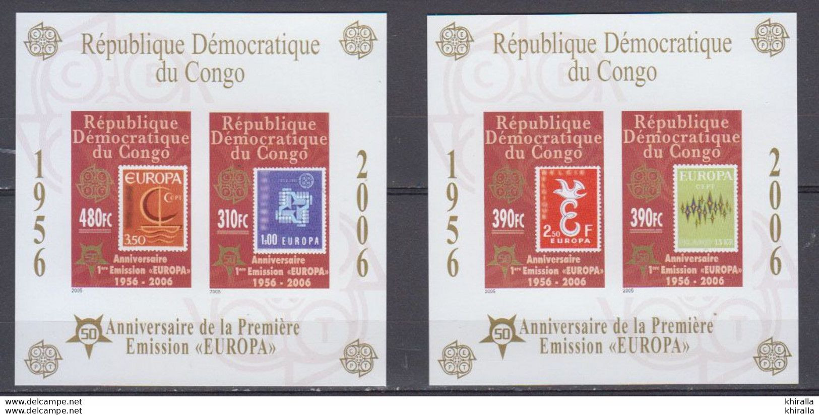 CONGO  BELGE 2005  Cinquantenaire Des émissions  Europa 6  Blocs Spéciaux    90 € 00 ( Neuf Sans Charniéres )non Dentelé - Ungebraucht