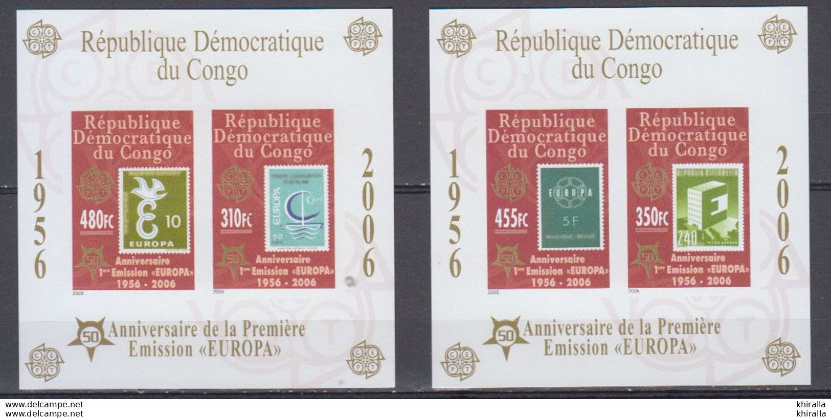 CONGO  BELGE 2005  Cinquantenaire Des émissions  Europa 6  Blocs Spéciaux    90 € 00 ( Neuf Sans Charniéres )non Dentelé - Neufs