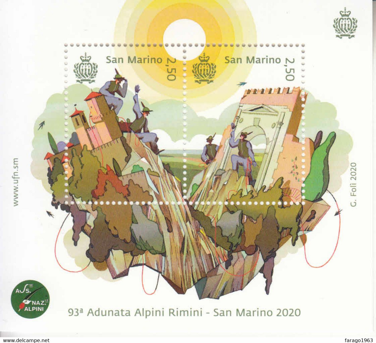 2020 San Marino Mountaineering  Climbing Hiking Alpini Rimini Souvenir Sheet MNH @ BELOW FACE VALUE - Unused Stamps