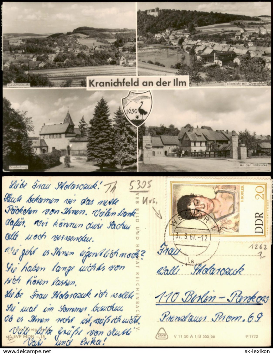 Kranichfeld DDR Mehrbildkarte U.a. Mit Niederburg Und Ilmbrücke 1967/1966 - Kranichfeld