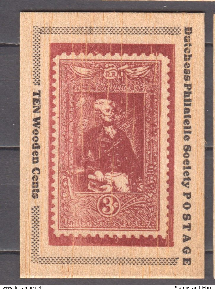 USA - set of 13 stamp replica's on wood (Dutchess Philatelic Society, New York)