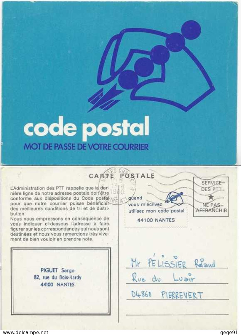 Etiquette De Diffusion Du Code Postal - Carte Postale De Service - Nantes - Código Postal