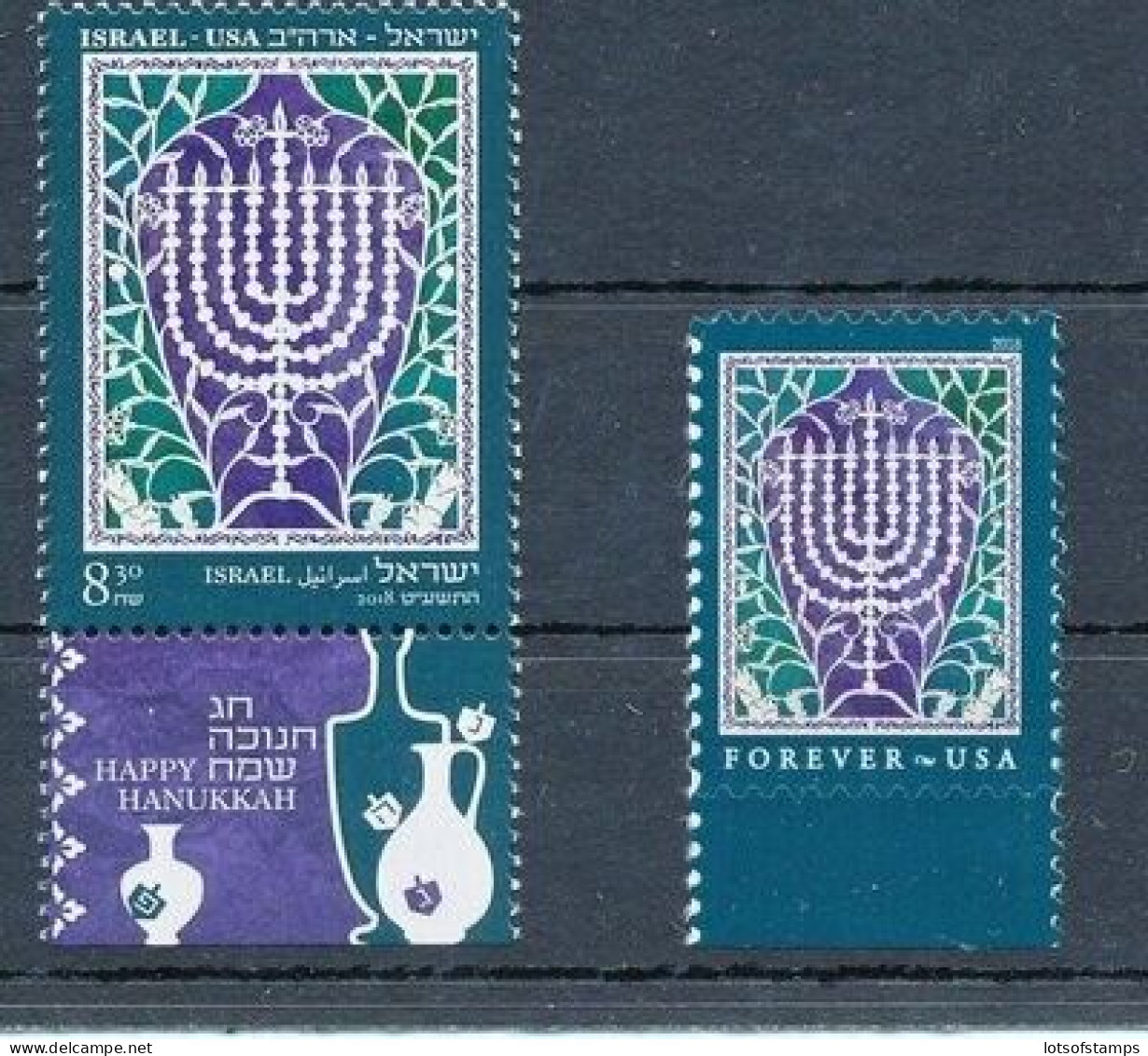 ISRAEL 2018 JOINT ISSUE WITH USA HANUKKAH BOTH COUNTIES STAMP MNH - Neufs (avec Tabs)