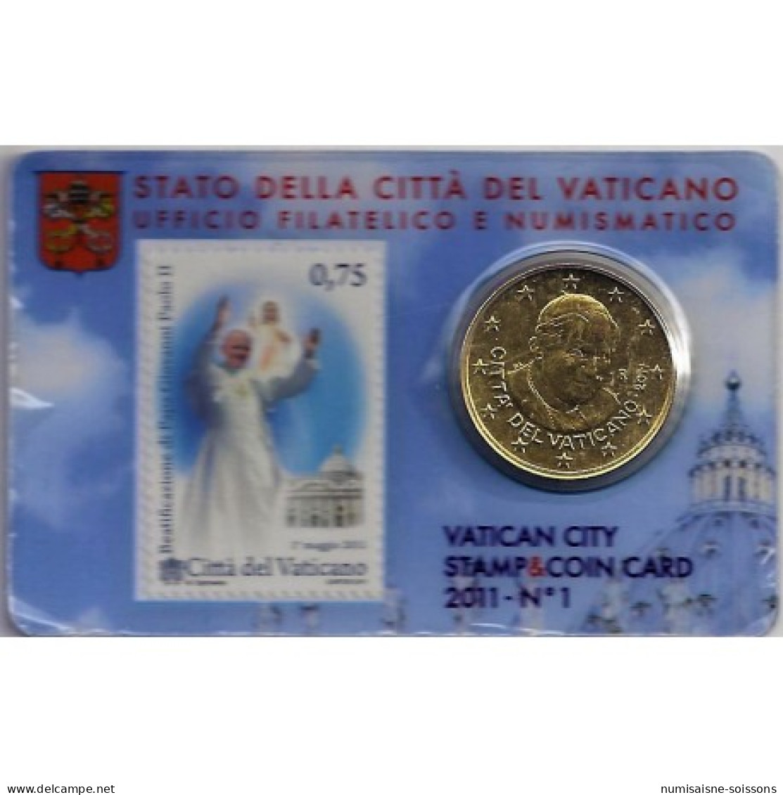 VATICAN - 50 CENT 2011 AVEC 1 TIMBRE - COINCARD 1 - BENOIT XVI - Vaticaanstad