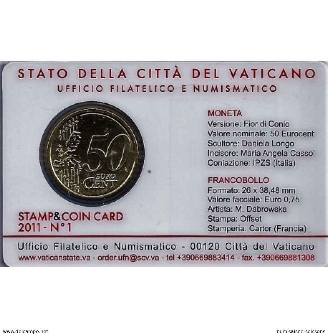 VATICAN - 50 CENT 2011 AVEC 1 TIMBRE - COINCARD 1 - BENOIT XVI - Vatikan