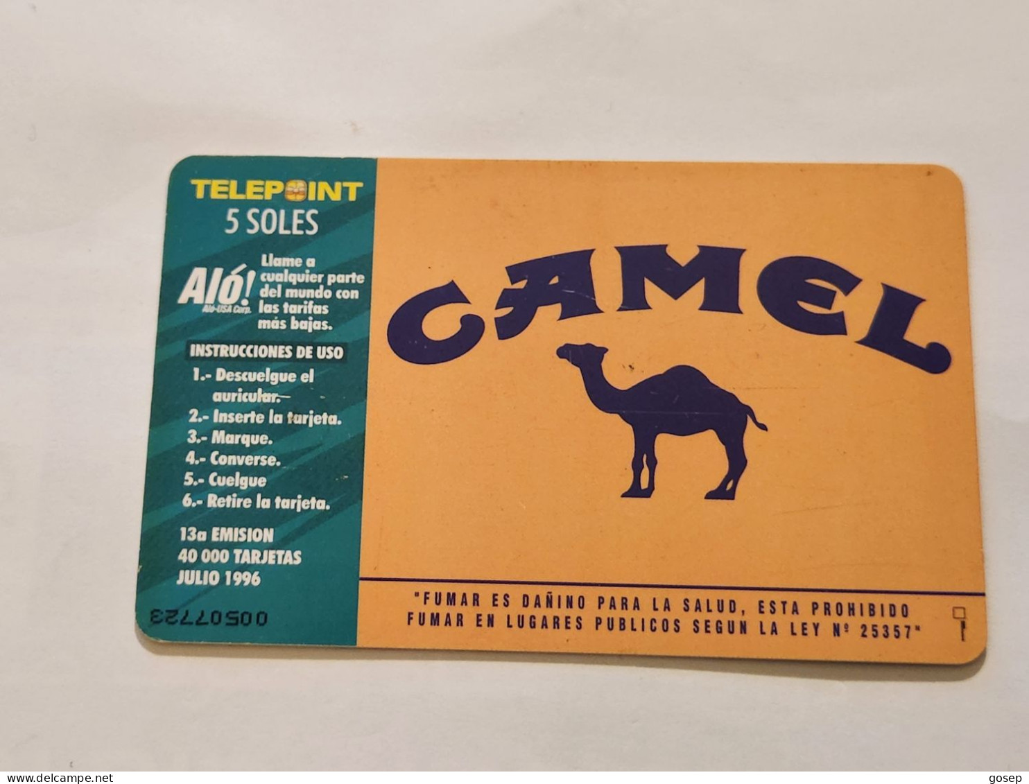 PERU-(PER-TE-85)-CAMEL-(77)(5 SOLES)(00507723)(tirage-40.000)-used Card+1cars Prepiad,free - Peru