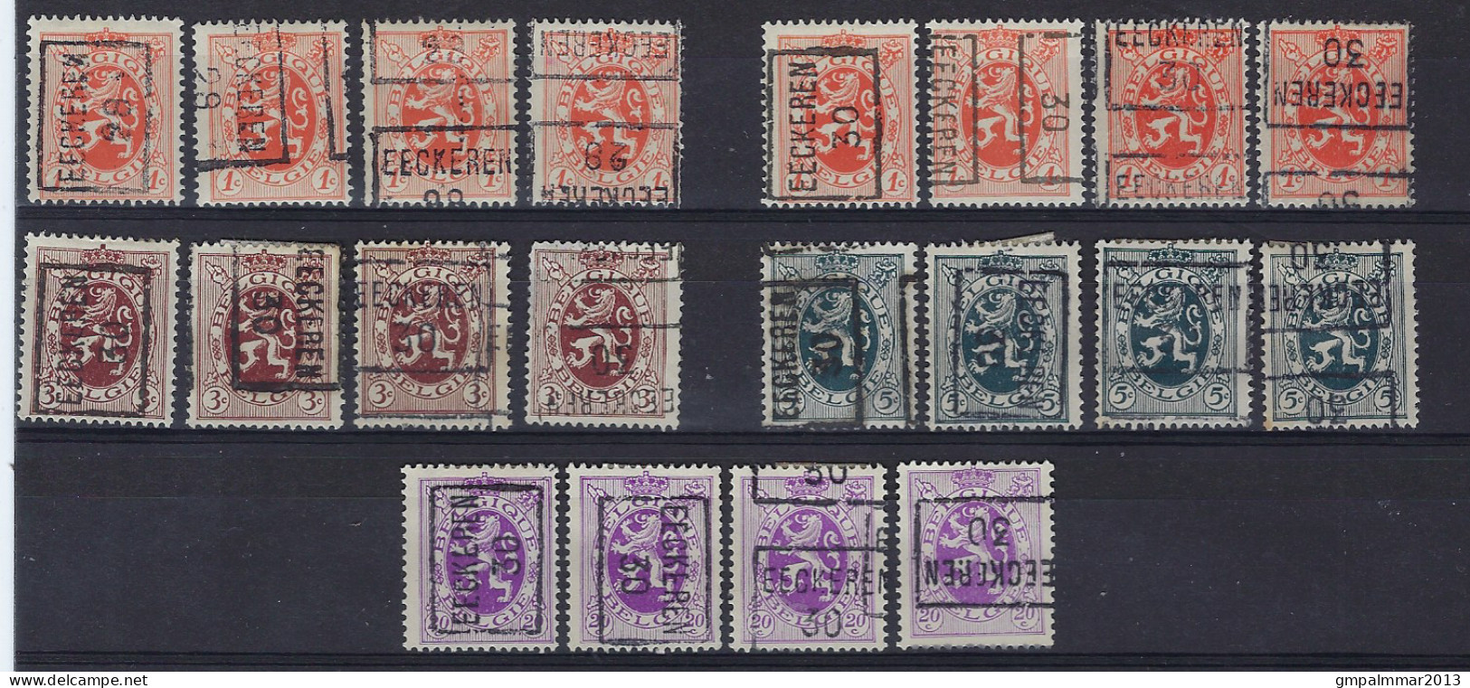 Heraldieke Leeuw EECKEREN 5 Komplete Series Op Nrs. 276 , 278 , 279 En 281 Met Voorafgestempeld Nr. 5879 !  LOT 332 - Roller Precancels 1930-..