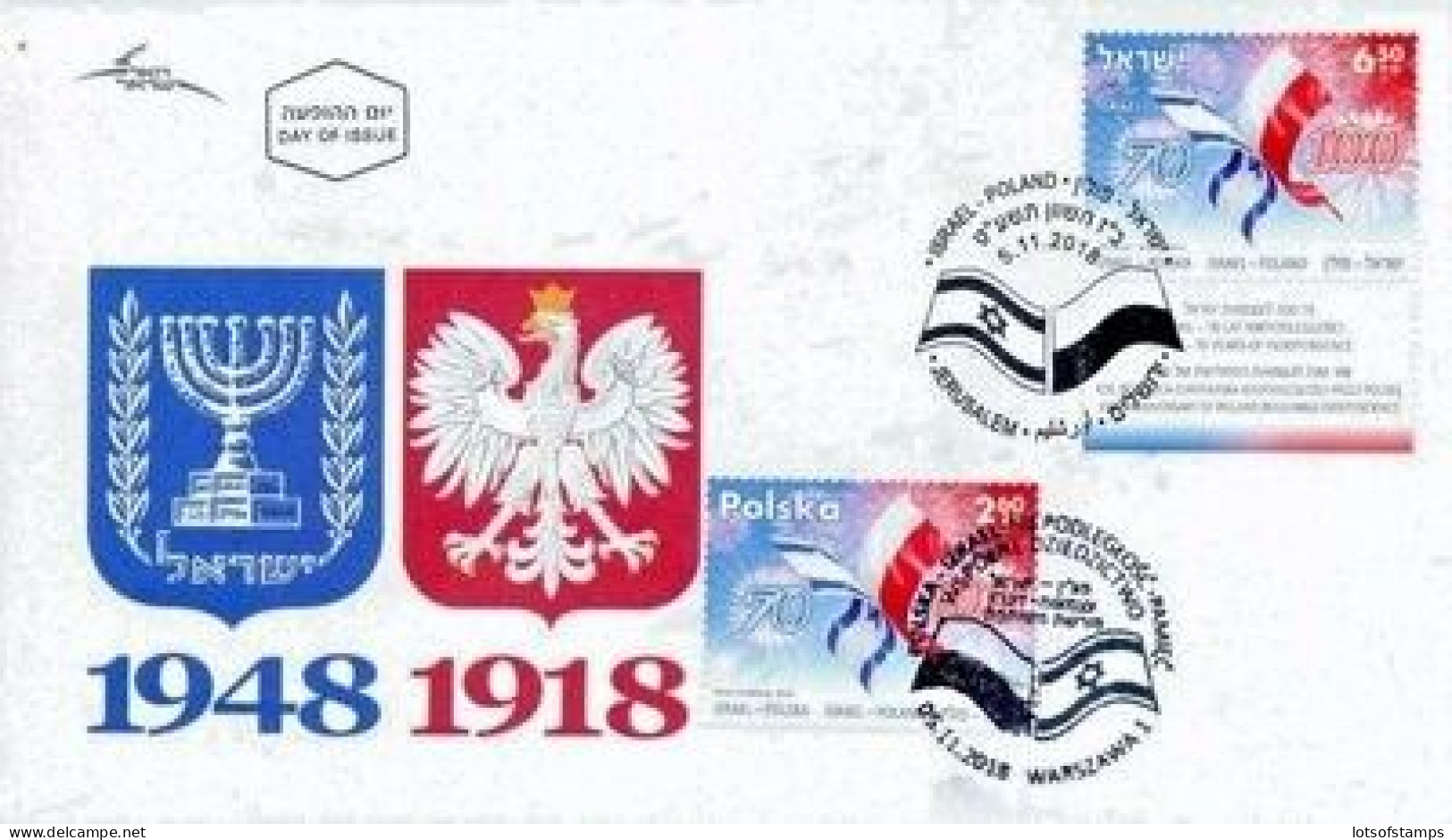 ISRAEL 2018 JOINT ISSUE W/ POLAND INDEPENDENCE BOTH STAMPS FDC - Neufs (avec Tabs)