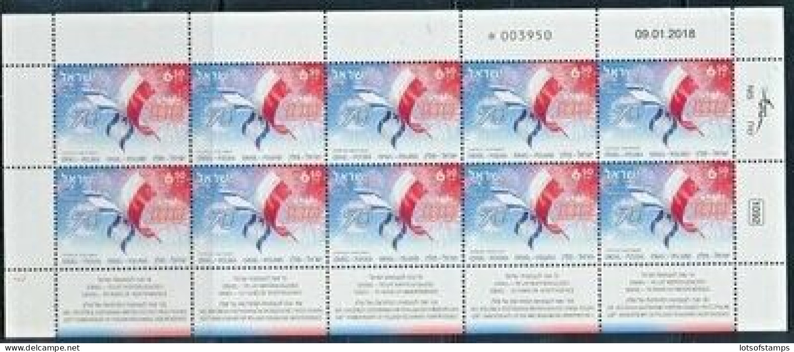 ISRAEL 2018 JOINT ISSUE WITH POLAND INDEPENDENCE 10 STAMP SHEET MNH - Neufs (avec Tabs)