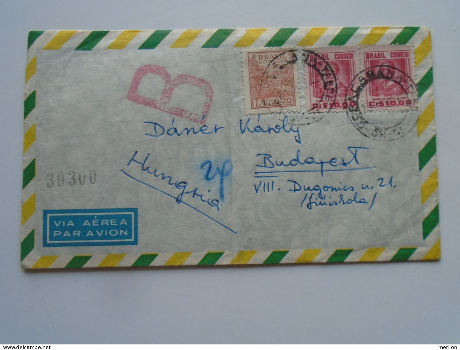 D200597 Brasil Brazil Registered Cover 1957 Rio De Janeiro  Magda Düppong-sent To Hungary  Dánér Károly - Briefe U. Dokumente