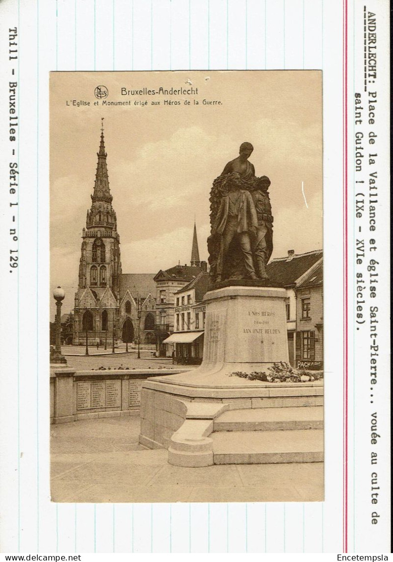 CPA Carte Postale Collée Sur Une Fiche Explicative Belgique Bruxelles Anderlecht Eglise Et Monument  VM76442 - Anderlecht