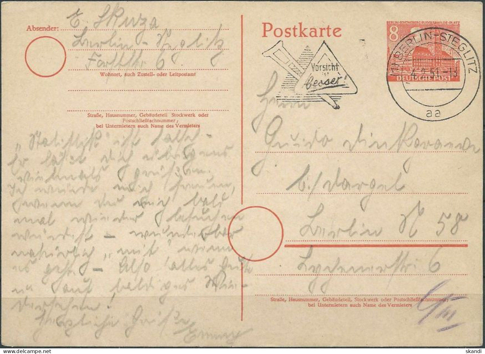 BERLIN 1949 Mi-Nr. P 4 B Postkarte Gelaufen - Cartoline - Usati