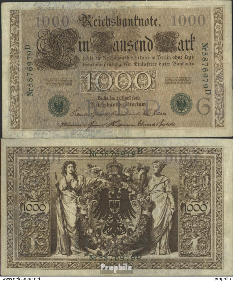 Deutsches Reich Rosenbg: 46b, Grünes Siegel 7stellige Kontrollnummer Gebraucht (III) 1910 1.000 Mark - 1.000 Mark