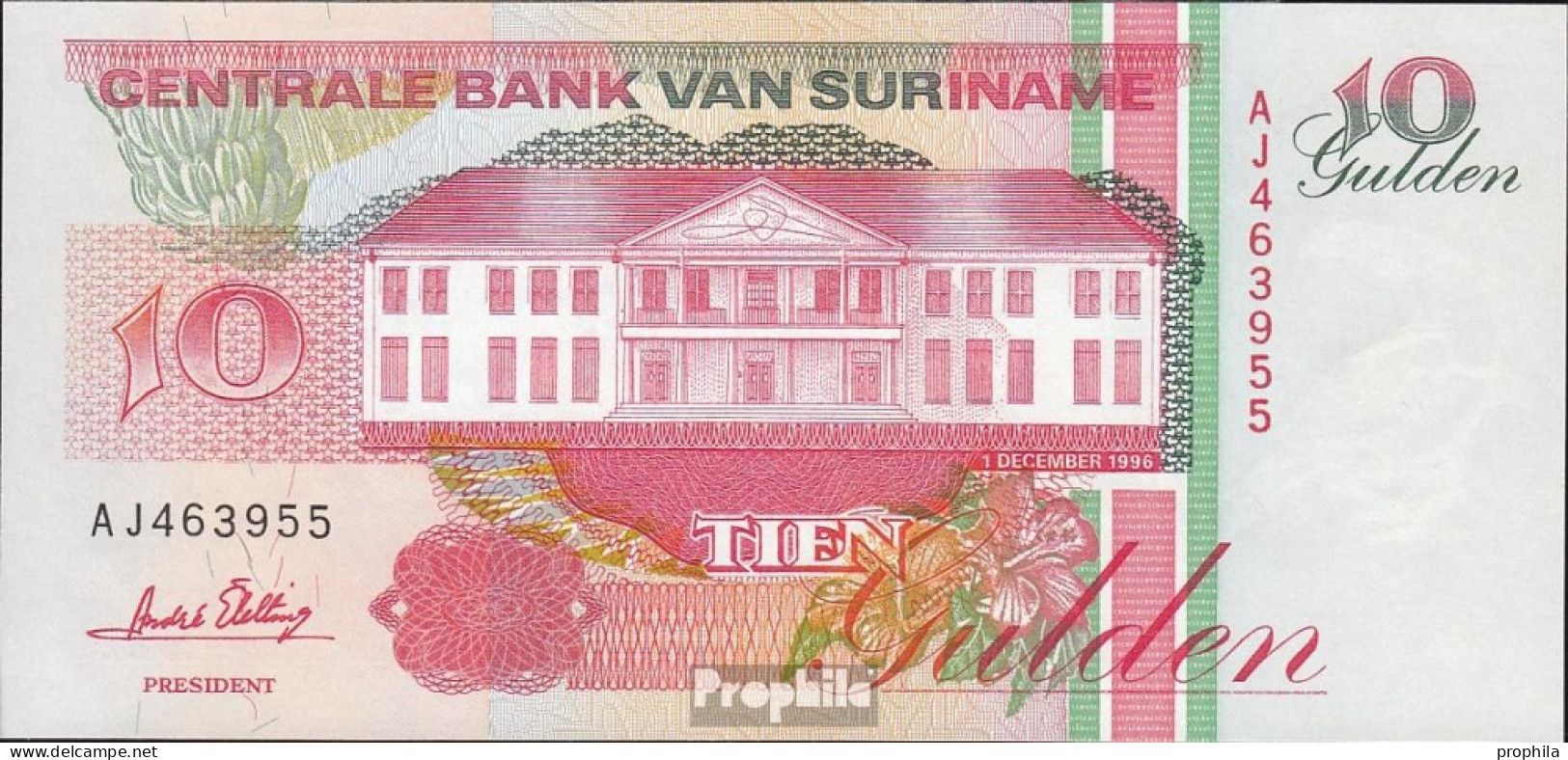 Suriname Pick-Nr: 137b (1996) Bankfrisch 1996 10 Gulden - Surinam