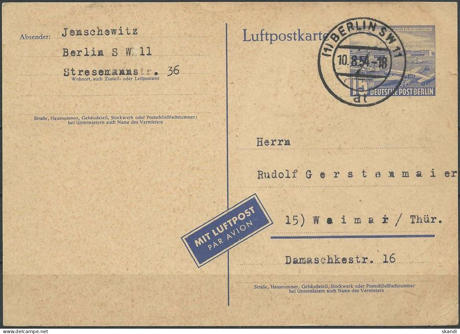 BERLIN 1953 Mi-Nr. P 16 A Postkarte Gelaufen - Postcards - Used