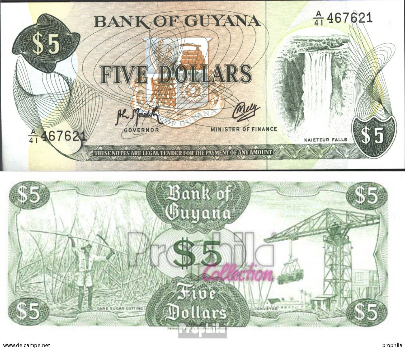 Guyana Pick-Nr: 22f, Signature 9 Bankfrisch 1992 5 Dollars - Guyana Francese