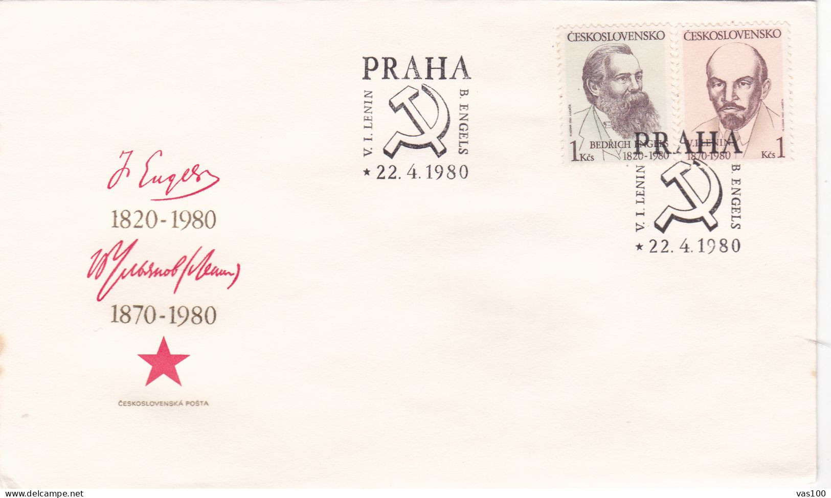 V.I. LENIN 1980 COVERS   FDC CIRCULATED Tchécoslovaquie - FDC