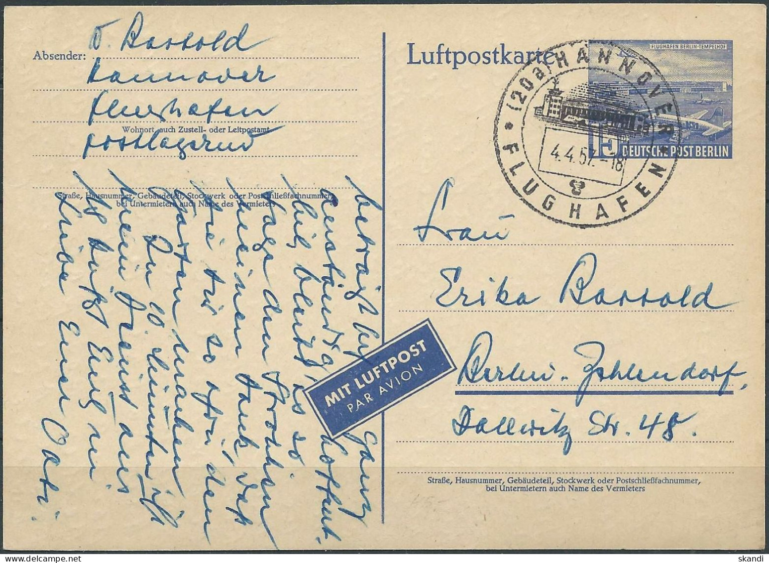 BERLIN 1953 Mi-Nr. P 16 B Postkarte Gelaufen - Postales - Usados