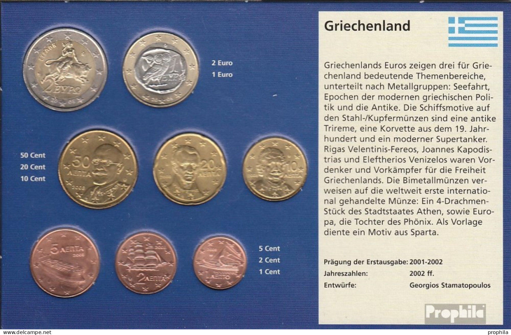 Griechenland 2008 Stgl./unzirkuliert Kursmünzensatz Stgl./unzirkuliert 2008 EURO Nachauflage - Greece