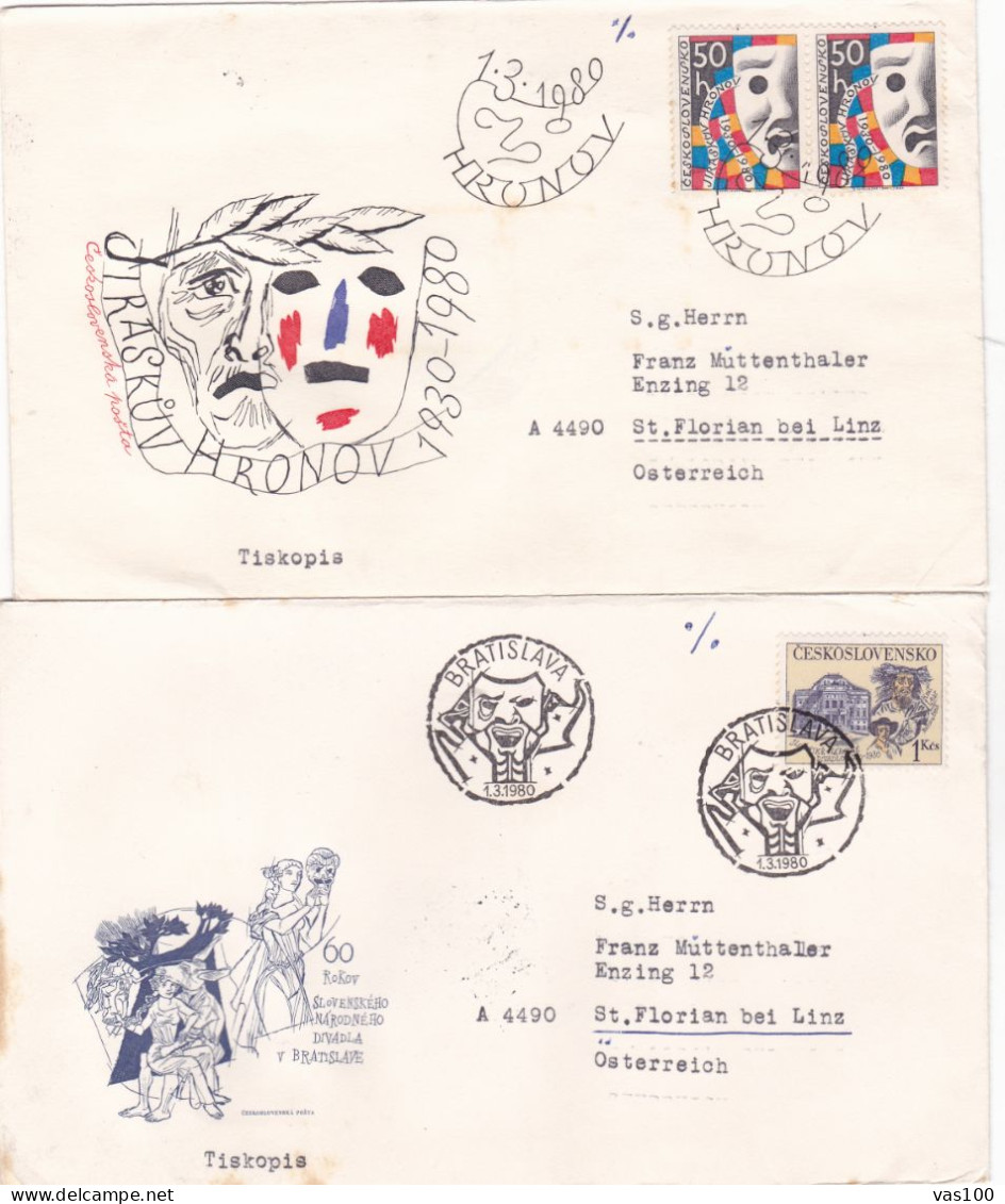 MASKS 1980 COVERS 2 FDC CIRCULATED Tchécoslovaquie - FDC