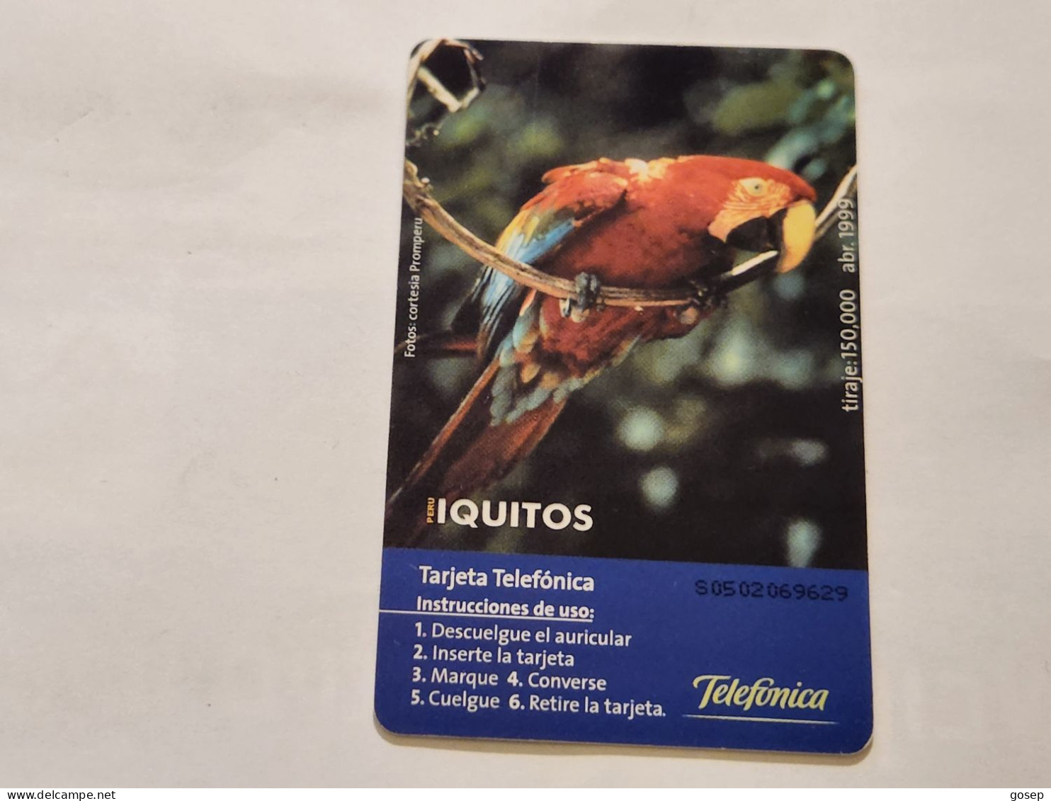 PERU-(PER-TE-49A)-Iquitos-Parrot-(79)(5 SOLES)(SO502069629)(tirage-150.00)-used Card+1cars Prepiad,free - Peru