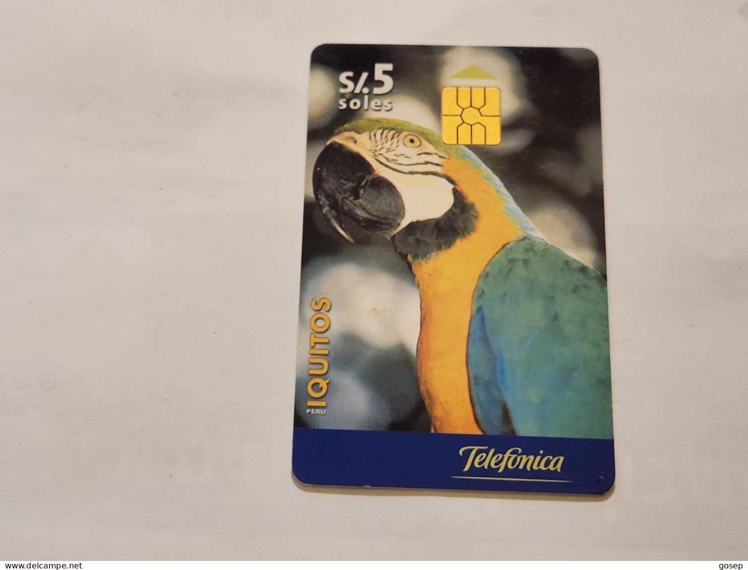 PERU-(PER-TE-49B)-Iquitos-Parrot-(80)(5 SOLES)(SO501998078)(tirage-150.00)-used Card+1cars Prepiad,free - Perú