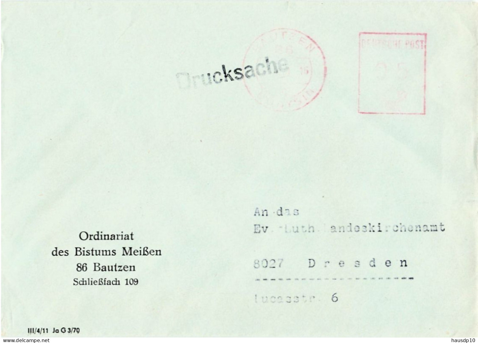 DDR Brief AFS  Ordinariat Des Bistums Meißen 80 Bautzen - Frankeermachines (EMA)