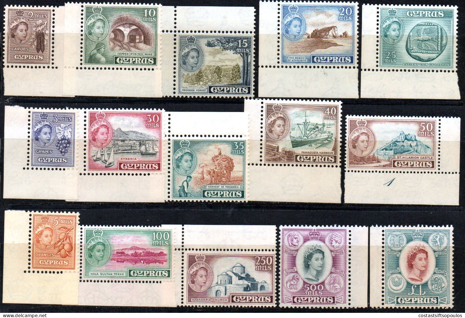 2366. CYPRUS1955 SG. 173-187, SC. 168-182 MNH.SOME VERY LIGHT BICOLOURED GUM. - Cyprus (...-1960)