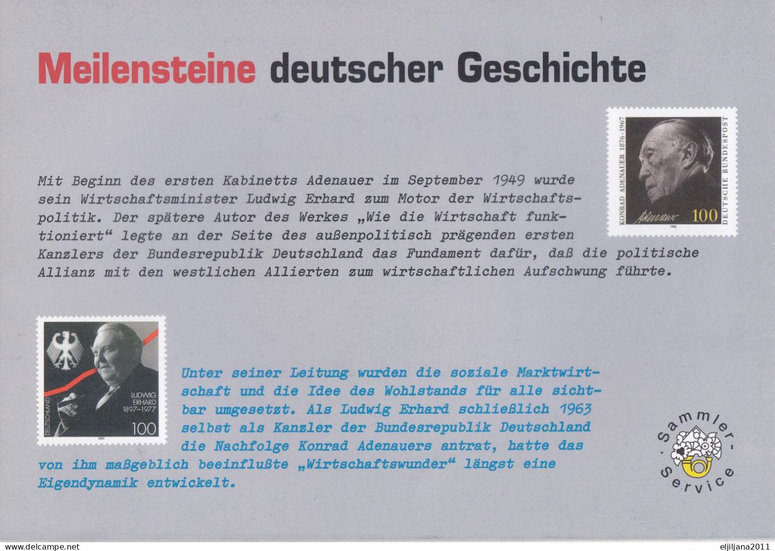 Germany 1997 Mi.1904 X4 ⁕ LUDWIG ERHARD IM VIERERBLOCK IN JUBILÄUMSKARTE GESTEMPELT ⁕ FDC - ERSTTAGSBLATT - Scan - 1991-2000