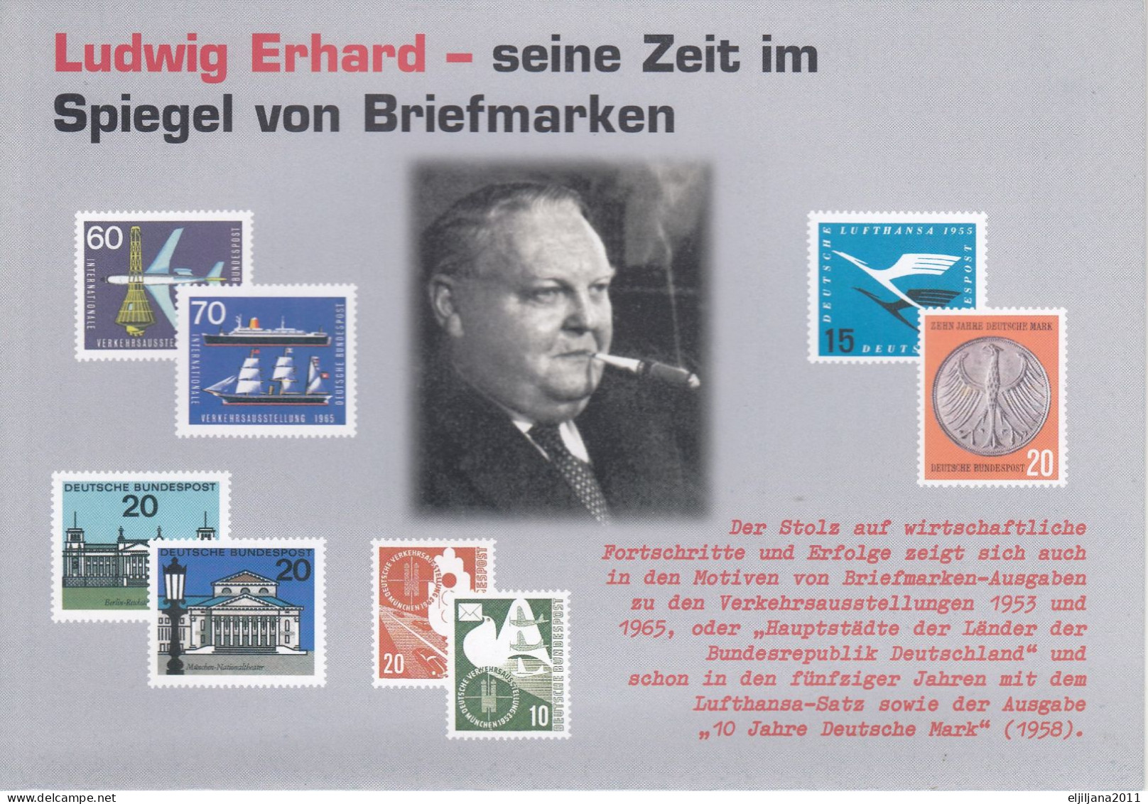 Germany 1997 Mi.1904 X4 ⁕ LUDWIG ERHARD IM VIERERBLOCK IN JUBILÄUMSKARTE GESTEMPELT ⁕ FDC - ERSTTAGSBLATT - Scan - 1991-2000