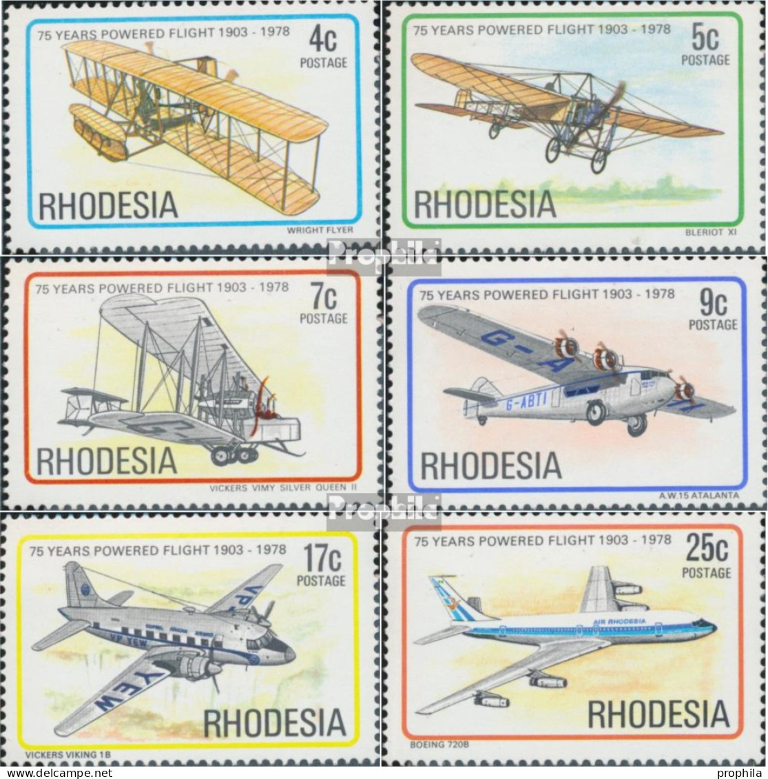 Rhodesien 221-226 (kompl.Ausg.) Postfrisch 1978 Motorflug - Rhodesia (1964-1980)