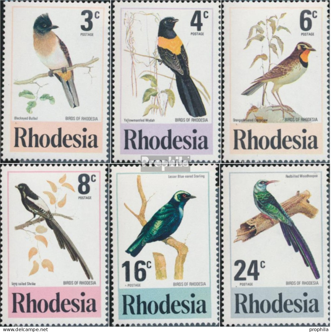 Rhodesien 188-193 (kompl.Ausg.) Postfrisch 1977 Vögel - Rhodesia (1964-1980)