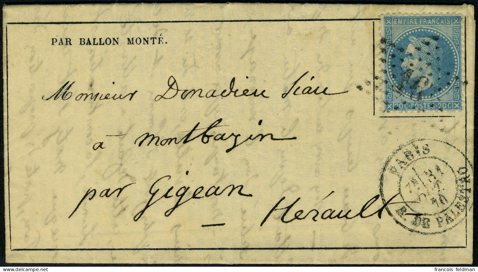 Lettre LE FULTON, Départ 31/10/70 Rue Palestro Gazette Des Absents N°3, Pour Montbazin, Au Verso Gigean 5/11/70, TB - Andere & Zonder Classificatie