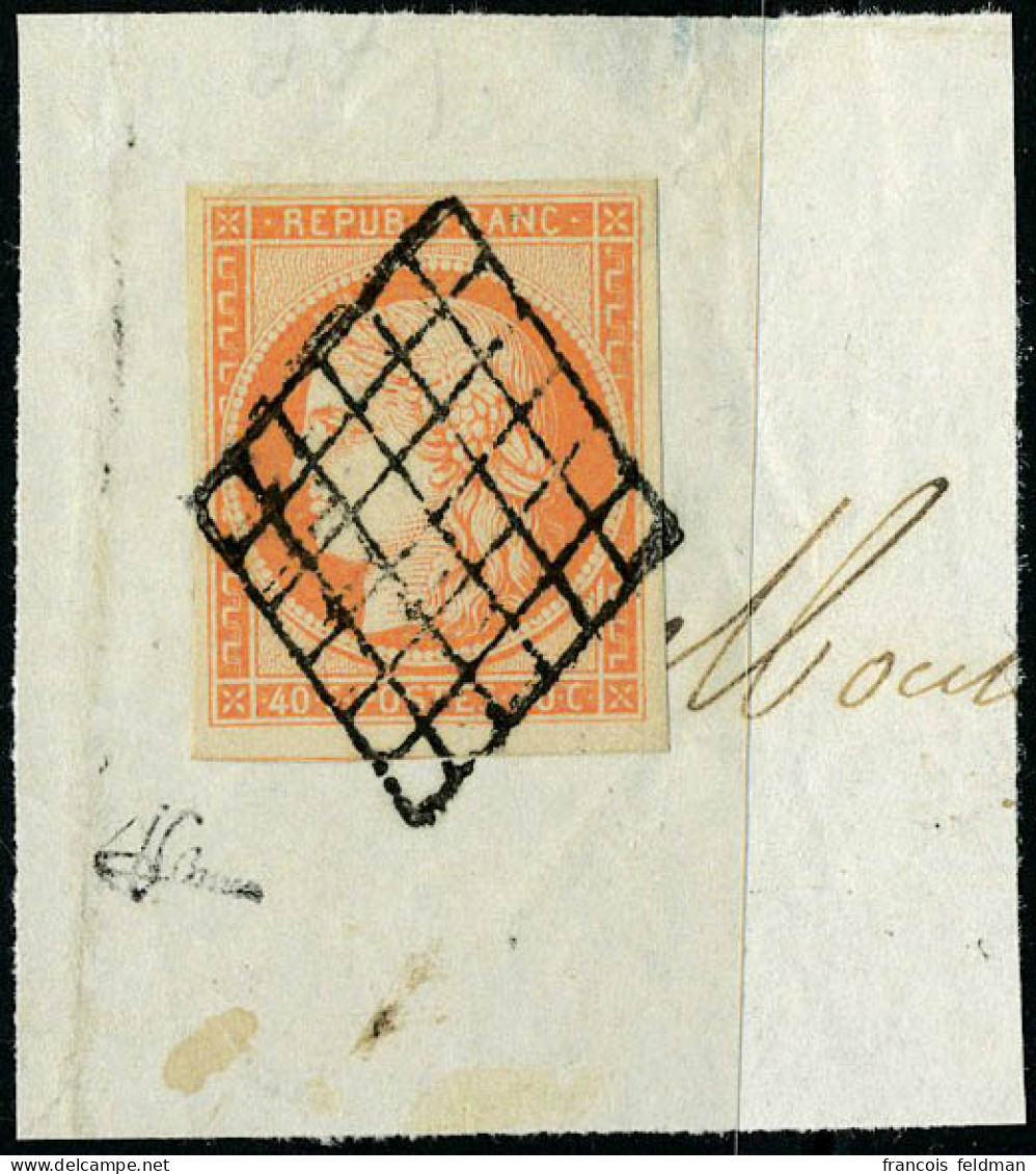 Fragment N° 5a, 40c Orange Vif Obl Sur Grand Fragment, Superbe, Signé Brun - Other & Unclassified