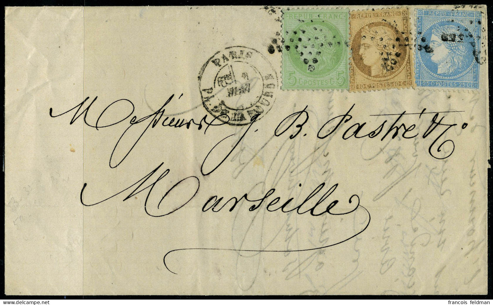 Lettre N° 36, 53 + 60A, Affranchissement à 40c Sur L Datée Manusc. Du 1 Mai 1873, Càd De Paris, Pl De La Bourse 1 Mai, P - Autres & Non Classés