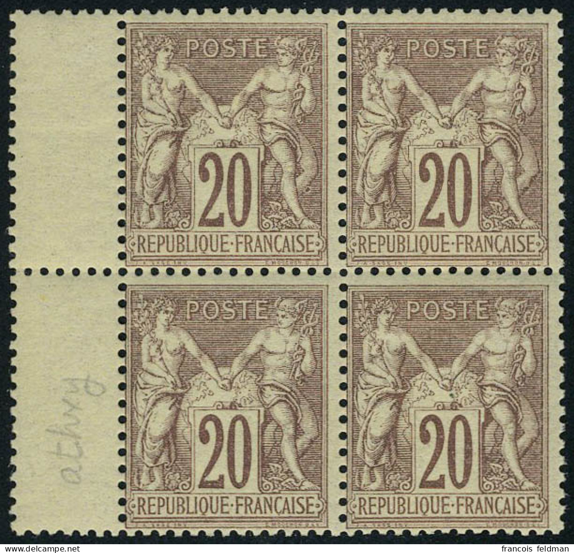 Neuf Sans Charnière N° 67, 20c Brun-lilas Type I, Bloc De 4, BdF, T.B. - Andere & Zonder Classificatie