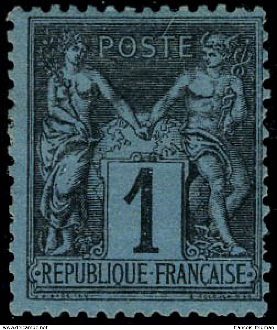 Neuf Avec Charnière N° 84, 1c Noir S/bleu De Prusse, Jolie Nuance, Bon Centrage, TB, Signé Brun + Certificat - Autres & Non Classés