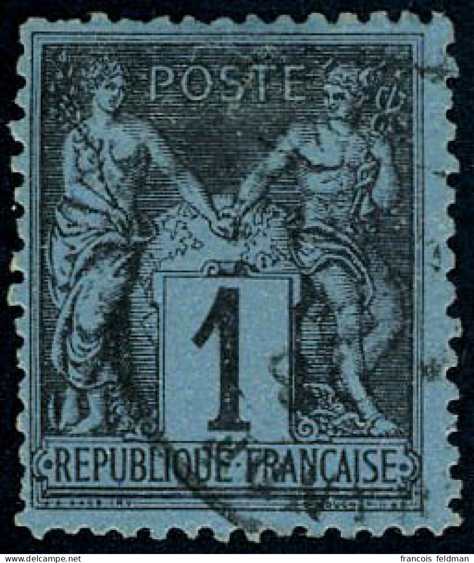 Oblitéré N° 84, 1c Noir S/bleu De Prusse, Léger Aminci, Aspect TB - Autres & Non Classés