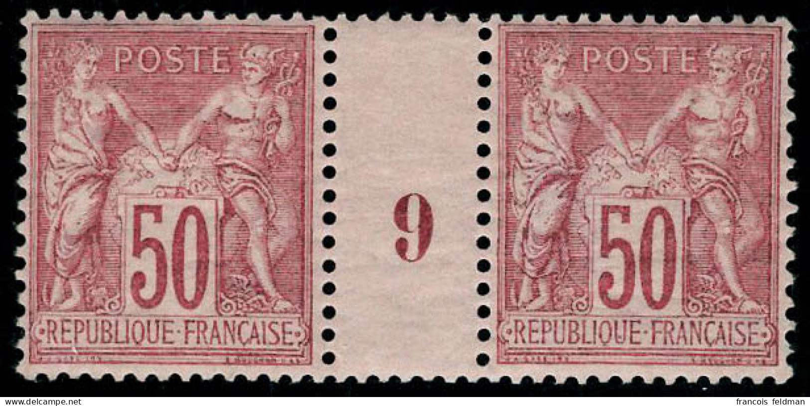 Neuf Sans Charnière N° 98, 50c Rose, Paire Millésime 9, Centrage Parfait, Superbe - Autres & Non Classés