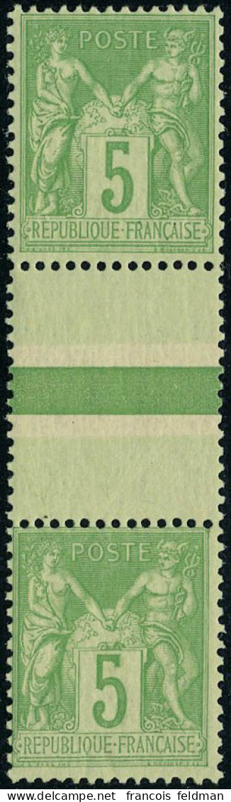 Neuf Sans Charnière N° 106e, 5c Vert Jaune, Paire Verticale Avec Pont Type I + II, TB - Other & Unclassified