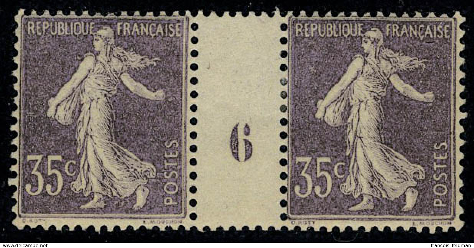 Neuf Avec Charnière N° 136a, 35c Violet, Semeuse Camée, Type I Paire Millésime 6, T.B. Certificat Feldman - Otros & Sin Clasificación