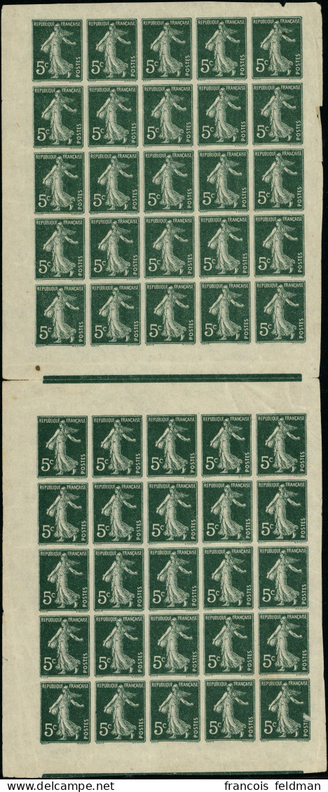 Neuf Sans Charnière N° 137F, 5c Semeuse Vert, Bloc De 50 Ex. Interpanneau Non-dentelé, Quelques Ex. Plis De Gomme Sinon  - Sonstige & Ohne Zuordnung