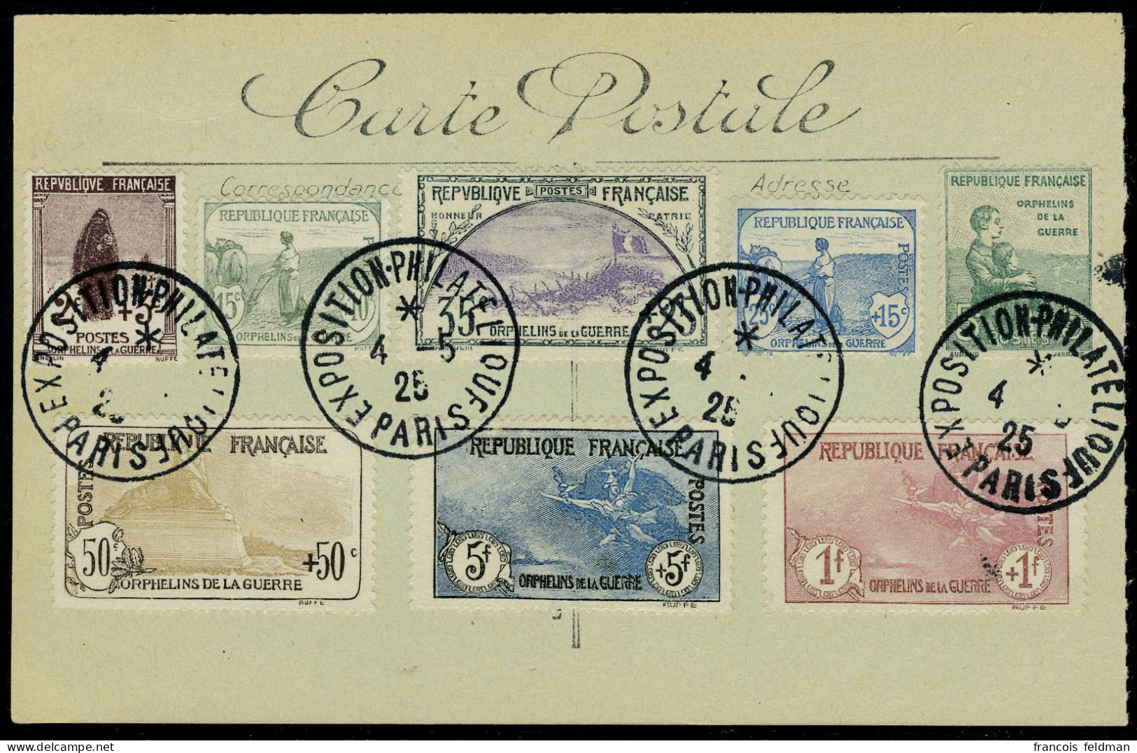 Lettre N° 148/55, La Série Orphelins Sur Carte Postale Obl Expo Philatélique 1925, T.B. - Otros & Sin Clasificación