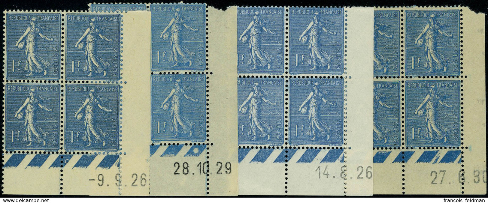 Neuf Sans Charnière N° 205, 1F Semeuse, 4 Blocs De 4 Coins Datés Différents, TB - Photo WEB - Other & Unclassified