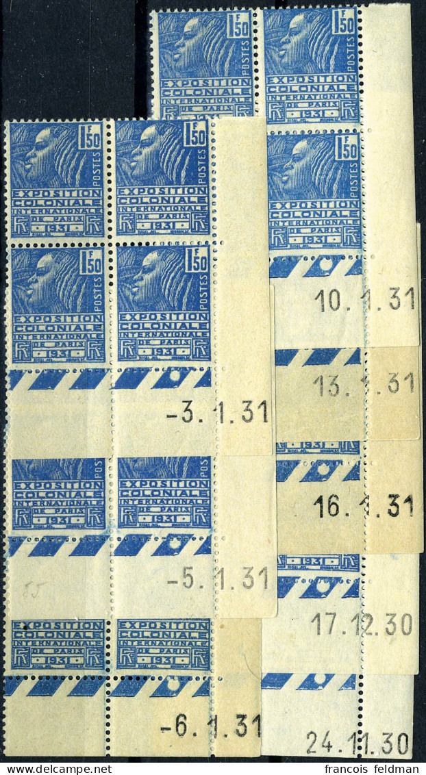 Neuf Sans Charnière N° 273, 1.50 Expo Coloniale, 8 Blocs De 4 Coins Datés Différents 1930/31, TB (1 Bloc Avec 2 Ex. Cl) - Autres & Non Classés