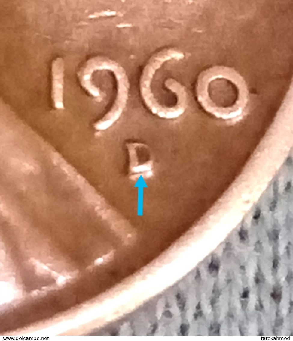 USA 1960, D Over D, Penny, Repunched Mint Mark. & L Of Liberty Is On Rim ، Gomaa - 1959-…: Lincoln, Memorial Reverse