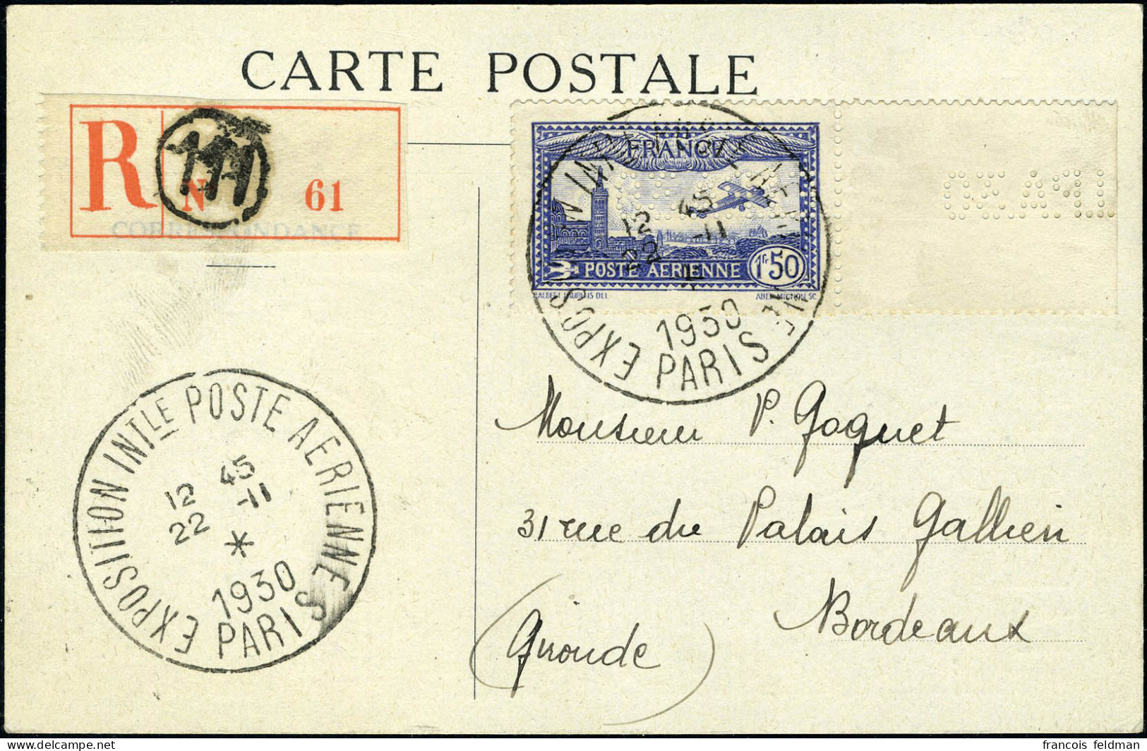 Lettre N° 6c, 1.50 EIPA, Perforation Inversée Timbre Et BdF S/Carte Rec. De L'Expo, TB - Other & Unclassified