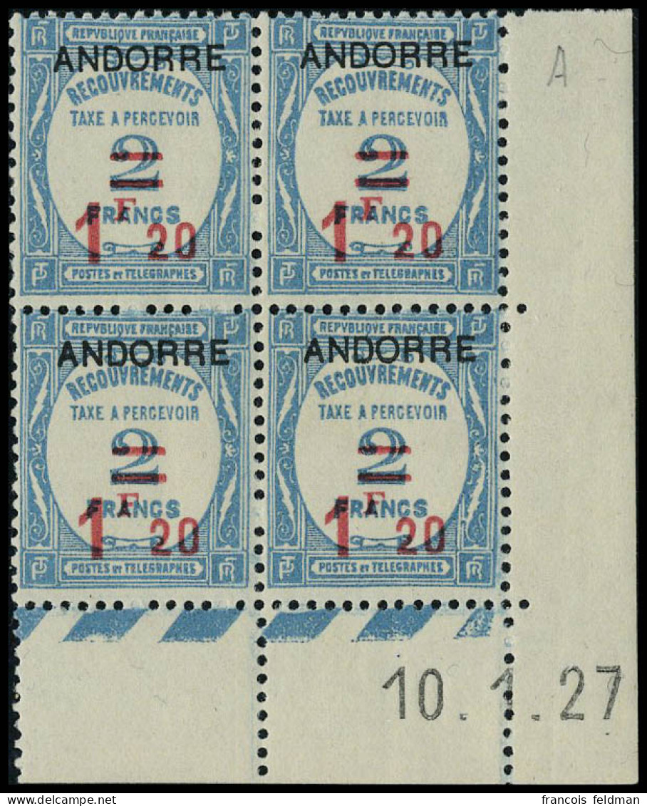 Neuf Sans Charnière N° 13, 1.20 S/2f Bleu En Bloc De 4 Coin Daté 10/1/27, TB - Autres & Non Classés